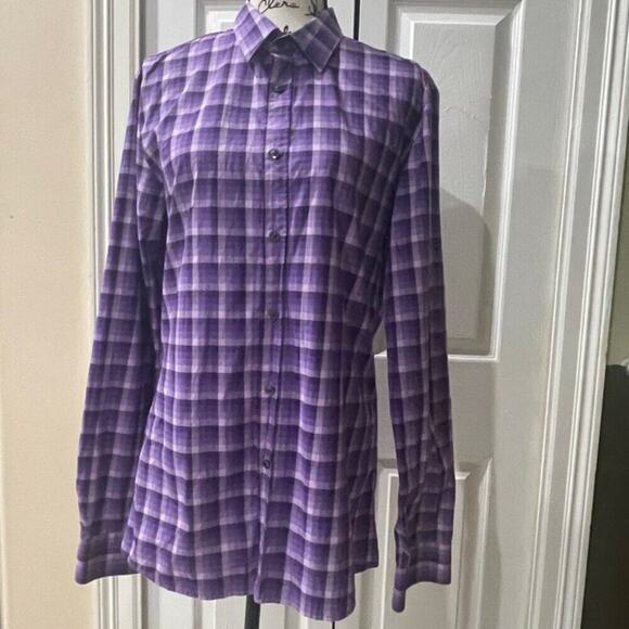 HUGO BOSS SLIM BUTTON UP LONG SLEEVE SHIRT PLAID PURPLE COLOR SIZE LARGE - Picture 9 of 16